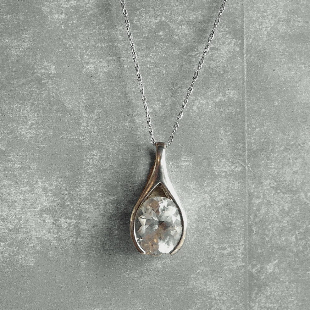 Vintage Natural Topaz Wishbone Style Sterling Silver Pendant & Necklace 20" - Picture 4 of 9